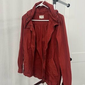 Red Utility Jacket Collared Loose Fit